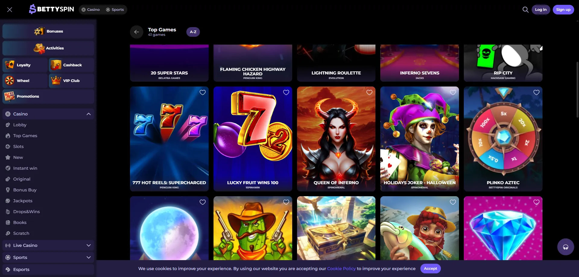 Selezione slot e giochi BettySpin Casino oltre 6000 titoli